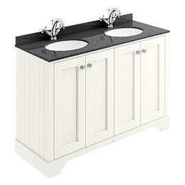 Bayswater Pointing White 1200mm 4 Door Vanity Unit & 1TH Black Marble Double Bowl Basin Top Medium I