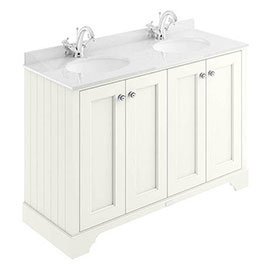 Bayswater Pointing White 1200mm 4 Door Vanity Unit & 1TH White Marble Double Bowl Basin Top Medium I