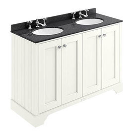 Bayswater Pointing White 1200mm 4 Door Vanity Unit & 3TH Black Marble Double Bowl Basin Top Medium I