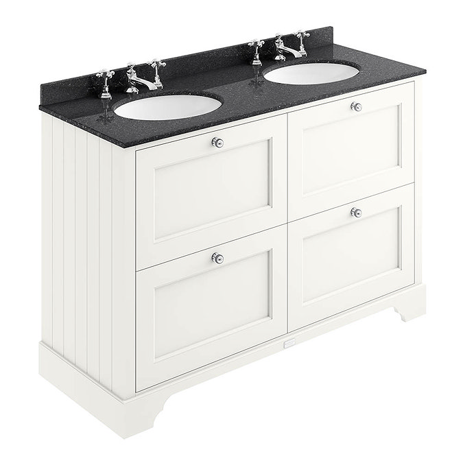 Bayswater Pointing White 1200mm 4 Drawer Vanity Unit & 3TH Black Marble Double Bowl Basin Top Large