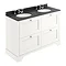 Bayswater Pointing White 1200mm 4 Drawer Vanity Unit & 3TH Black Marble Double Bowl Basin Top Large 