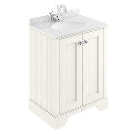 Bayswater Pointing White 600mm 2 Door Vanity Unit & 1TH White Marble Basin Top Large Image