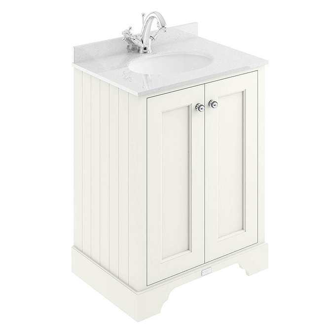 Bayswater Pointing White 600mm 2 Door Vanity Unit & 1TH White Marble Basin Top Large Image