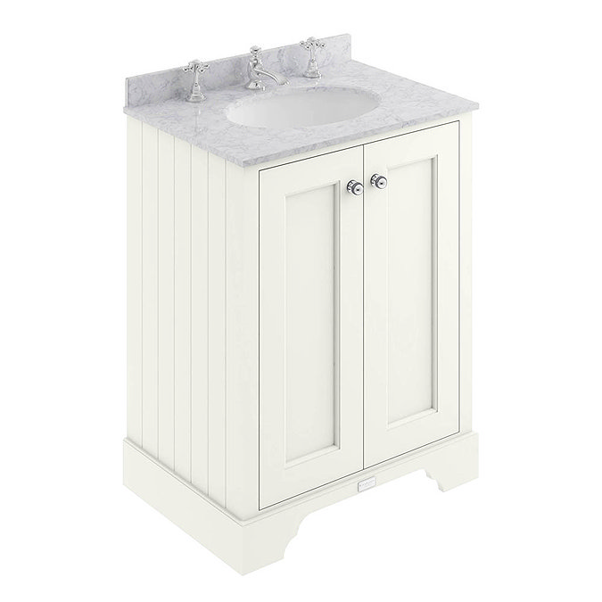 Bayswater Pointing White 600mm 2 Door Vanity Unit & 3TH Grey Marble Basin Top Large Image