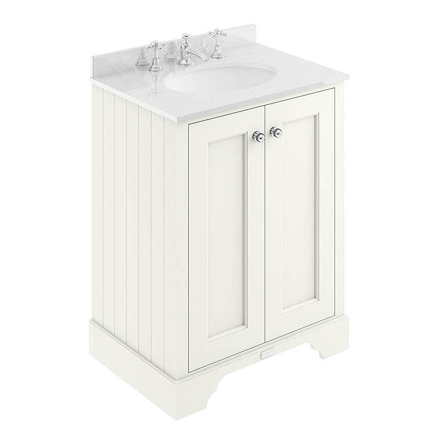 Bayswater Pointing White 600mm 2 Door Vanity Unit & 3TH White Marble Basin Top Large Image