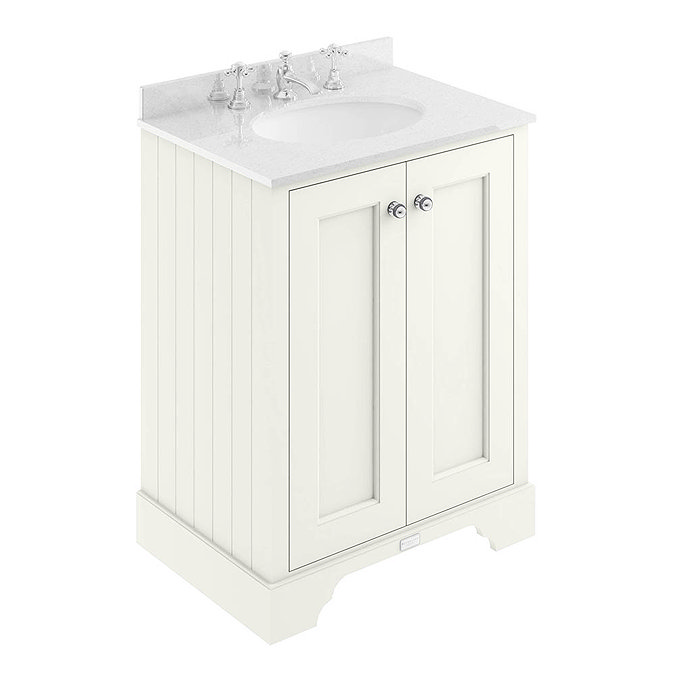 Bayswater Pointing White 600mm 2 Door Vanity Unit & 3TH White Marble Basin Top Large Image