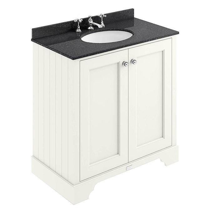 Bayswater Pointing White 800mm 2 Door Vanity Unit & 3TH Black Marble Basin Top Large Image