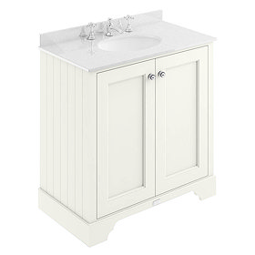 Bayswater Pointing White 800mm 2 Door Vanity Unit & 3TH White Marble Basin Top Large Image