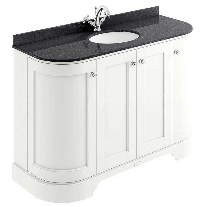 Bayswater Pointing White Curved 1200mm 4-Door Vanity Unit & 1TH Black Marble Single Bowl Basin Top L