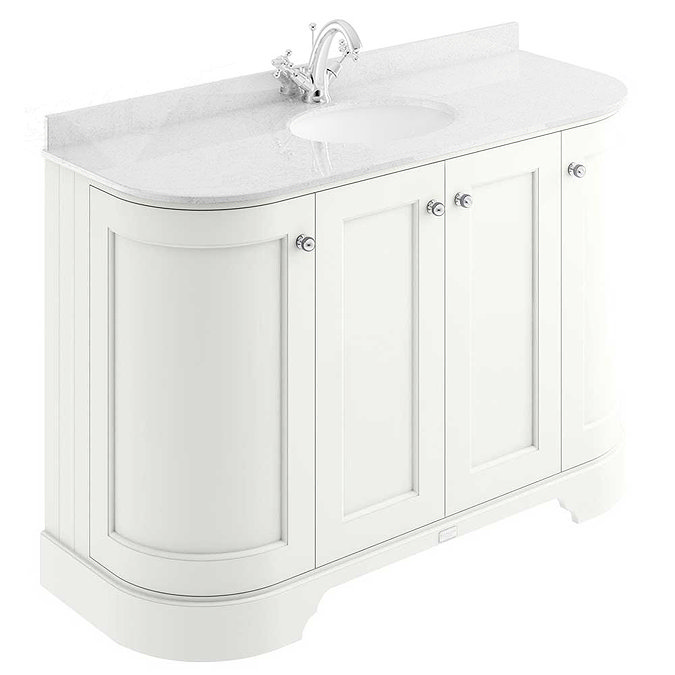 Bayswater Pointing White Curved 1200mm 4-Door Vanity Unit & 1TH White Marble Single Bowl Basin Top L