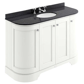 Bayswater Pointing White Curved 1200mm 4-Door Vanity Unit & 3TH Black Marble Single Bowl Basin Top M