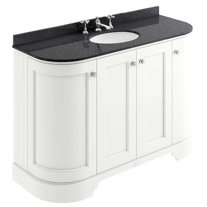 Bayswater Pointing White Curved 1200mm 4-Door Vanity Unit & 3TH Black Marble Single Bowl Basin Top L