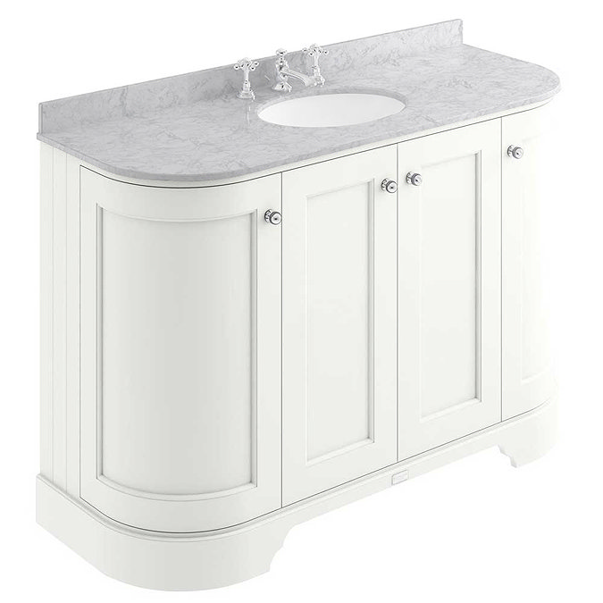 Bayswater Pointing White Curved 1200mm 4-Door Vanity Unit & 3TH Grey Marble Single Bowl Basin Top La