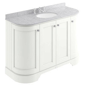 Bayswater Pointing White Curved 1200mm 4-Door Vanity Unit & 3TH Grey Marble Single Bowl Basin Top La