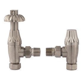 Bayswater Satin Nickel Angled Thermostatic Radiator Valves Large Image