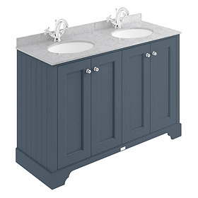 Bayswater Stiffkey Blue 1200mm 4 Door Vanity Unit & 1TH Grey Marble Double Bowl Basin Top Large Imag