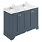 Bayswater Stiffkey Blue 1200mm 4 Door Vanity Unit & 1TH White Marble Double Bowl Basin Top Large Ima