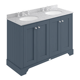 Bayswater Stiffkey Blue 1200mm 4 Door Vanity Unit & 3TH Grey Marble Double Bowl Basin Top Large Imag