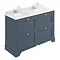 Bayswater Stiffkey Blue 1200mm 4 Drawer Vanity Unit & 1TH White Marble Double Bowl Basin Top Large I