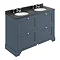 Bayswater Stiffkey Blue 1200mm 4 Drawer Vanity Unit & 3TH Black Marble Double Bowl Basin Top Large I