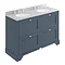 Bayswater Stiffkey Blue 1200mm 4 Drawer Vanity Unit & 3TH Grey Marble Double Bowl Basin Top Large Im