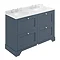 Bayswater Stiffkey Blue 1200mm 4 Drawer Vanity Unit & 3TH White Marble Double Bowl Basin Top Large I