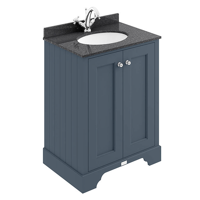 Bayswater Stiffkey Blue 600mm 2 Door Vanity Unit & 1TH Black Marble Basin Top Large Image