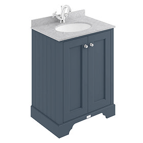 Bayswater Stiffkey Blue 600mm 2 Door Vanity Unit & 1TH Grey Marble Basin Top Large Image