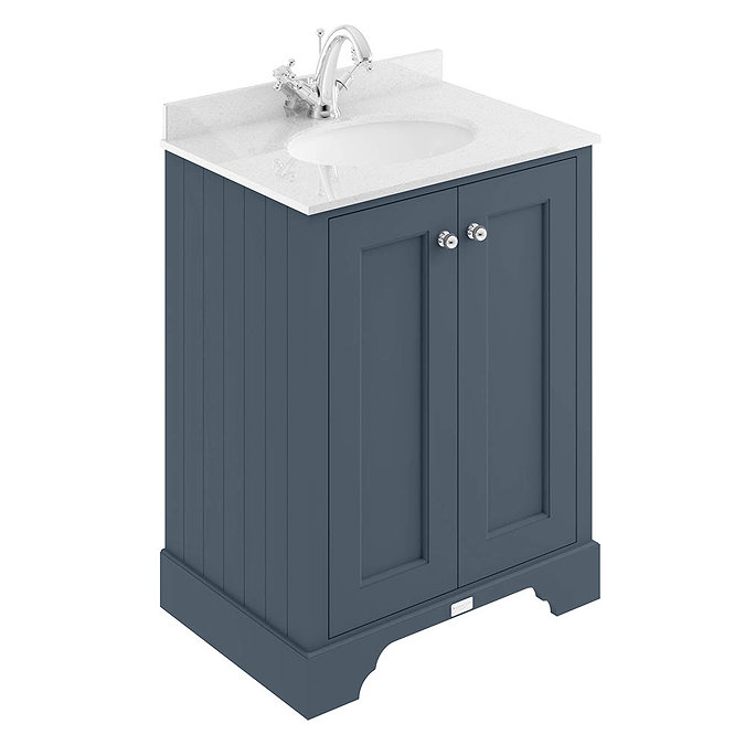 Bayswater Stiffkey Blue 600mm 2 Door Vanity Unit & 1TH White Marble Basin Top Large Image