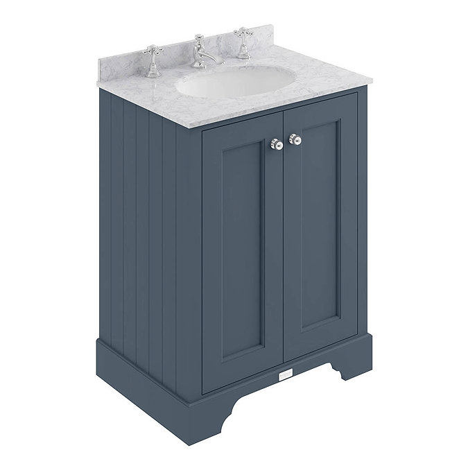 Bayswater Stiffkey Blue 600mm 2 Door Vanity Unit & 3TH Grey Marble Basin Top Large Image