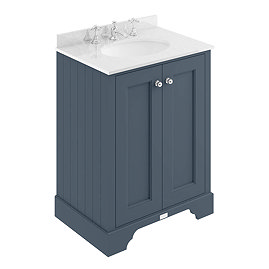 Bayswater Stiffkey Blue 600mm 2 Door Vanity Unit & 3TH White Marble Basin Top Large Image
