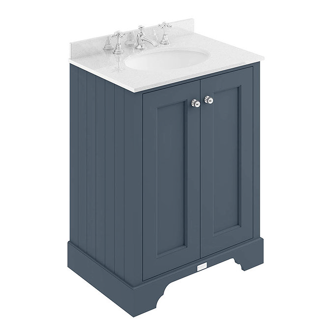 Bayswater Stiffkey Blue 600mm 2 Door Vanity Unit & 3TH White Marble Basin Top Large Image