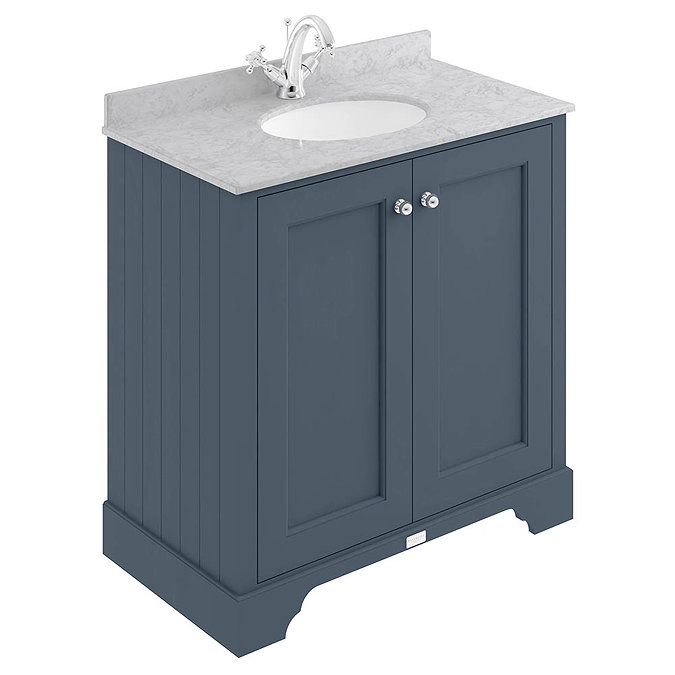 Bayswater Stiffkey Blue 800mm 2 Door Vanity Unit & 1TH Grey Marble Basin Top Large Image