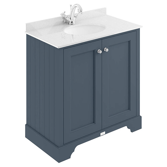 Bayswater Stiffkey Blue 800mm 2 Door Vanity Unit & 1TH White Marble Basin Top Large Image