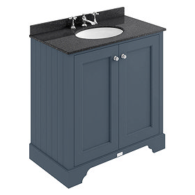 Bayswater Stiffkey Blue 800mm 2 Door Vanity Unit & 3TH Black Marble Basin Top Large Image