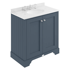 Bayswater Stiffkey Blue 800mm 2 Door Vanity Unit & 3TH White Marble Basin Top Large Image