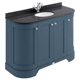 Bayswater Stiffkey Blue Curved 1200mm 4-Door Vanity Unit & 1TH Black Marble Single Bowl Basin Top La