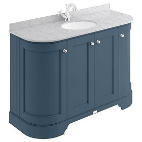 Bayswater Stiffkey Blue Curved 1200mm 4-Door Vanity Unit & 1TH Grey Marble Single Bowl Basin Top Lar