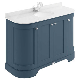 Bayswater Stiffkey Blue Curved 1200mm 4-Door Vanity Unit & 1TH White Marble Single Bowl Basin Top La