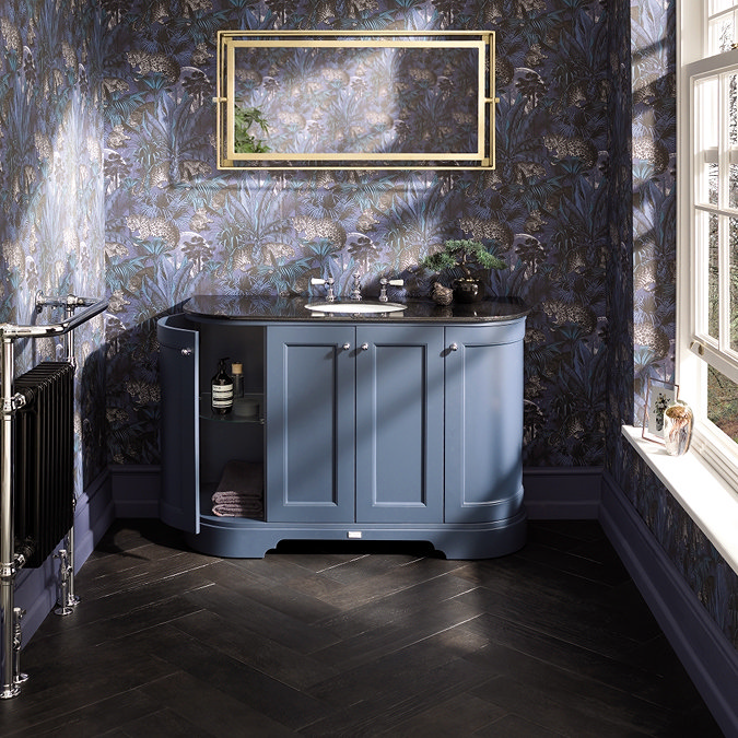 Bayswater Stiffkey Blue Curved 1200mm 4-Door Vanity Unit & 3TH Black Marble Single Bowl Basin Top Profile Large Image