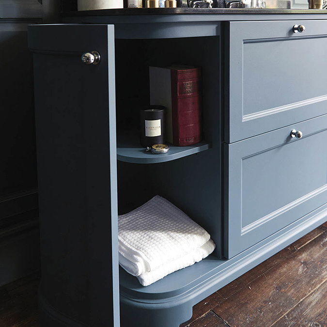 Bayswater Stiffkey Blue Curved 1200mm Vanity Unit & 3TH White Marble Single Bowl Basin Top Profile