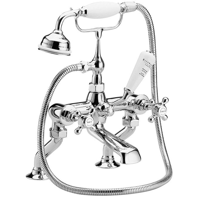 Bayswater White Crosshead Deck Mounted Bath Shower Mixer Large Image