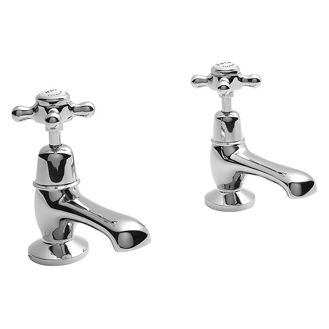 Bayswater White Crosshead Domed Collar Traditional Basin Taps Large Image