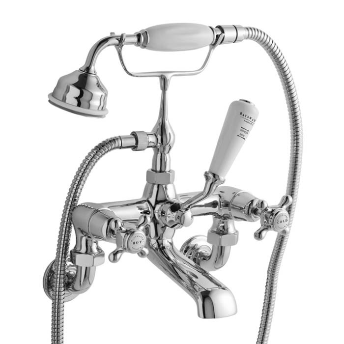 Bayswater White Crosshead Domed Collar Wall Mounted Bath Shower Mixer Large Image