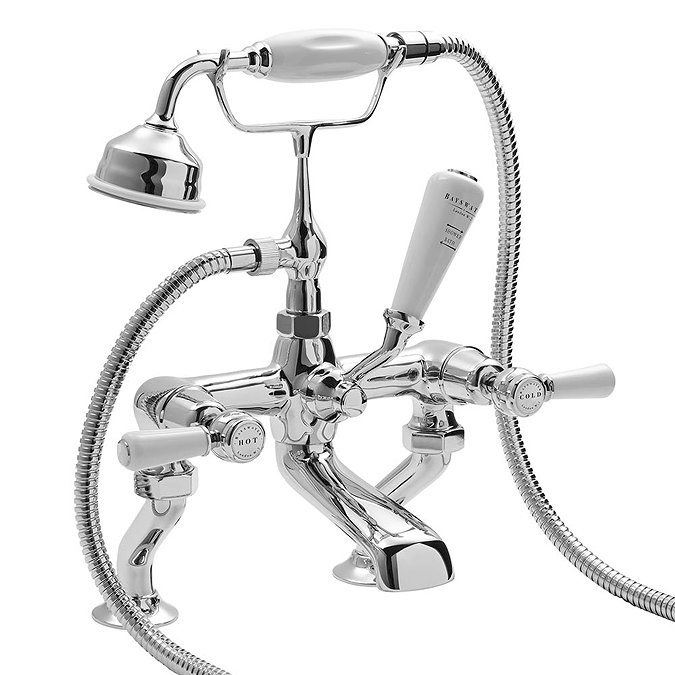 Bayswater White Lever Deck Domed Collar Mounted Bath Shower Mixer Large Image