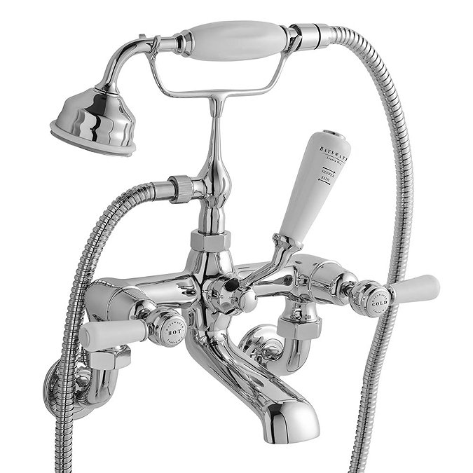 Bayswater White Lever Domed Collar Wall Mounted Bath Shower Mixer Large Image