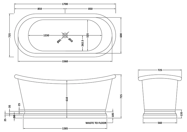 BC Designs 1700mm Nickel Double Ended Freestanding Bath