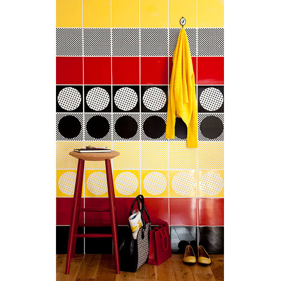 BCT Tiles - 5 Hemingway Design Lots Of Dots Solid Centre Dot Yellow Wall Tiles - 198x198mm - HEM0049 Profile Large Image