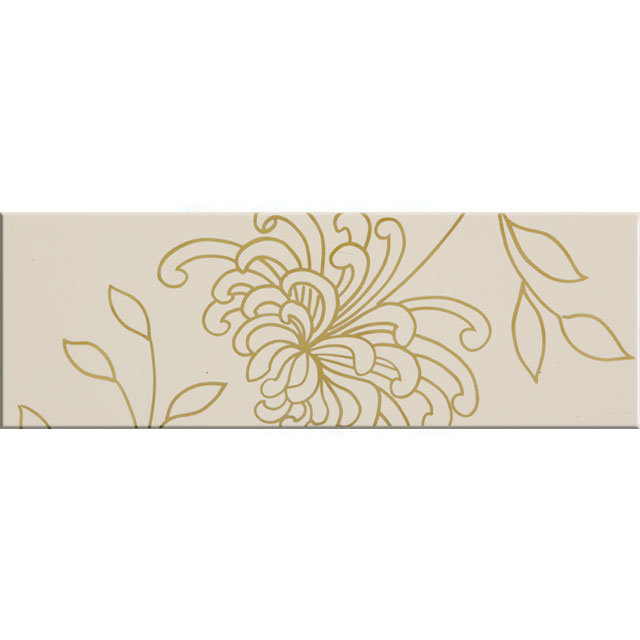 BCT Tiles - Brooklyn Cream Gold Floral Decor Wall Tile - 100x300mm - ISC3049 Large Image