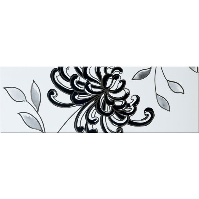 BCT Tiles - Brooklyn White Black Floral Decor Wall Tile - 100x300mm - ISC3046 Large Image
